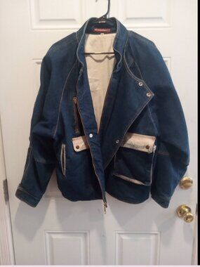 Vintage 1980's MichelPhillipe Denim and Stone Wash Leather Jacket Size L Unisex